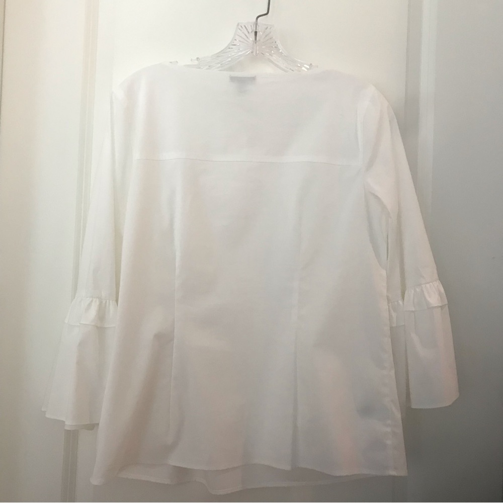 NWT Talbots White Cotton Blend Bell Sleeve Blouse with Decorative Center… - Picture 2 of 5